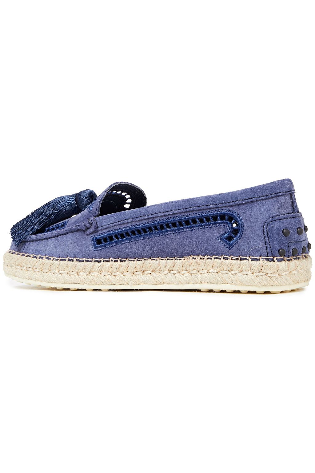 TOD'S Tasseled crochet-trimmed suede loafers