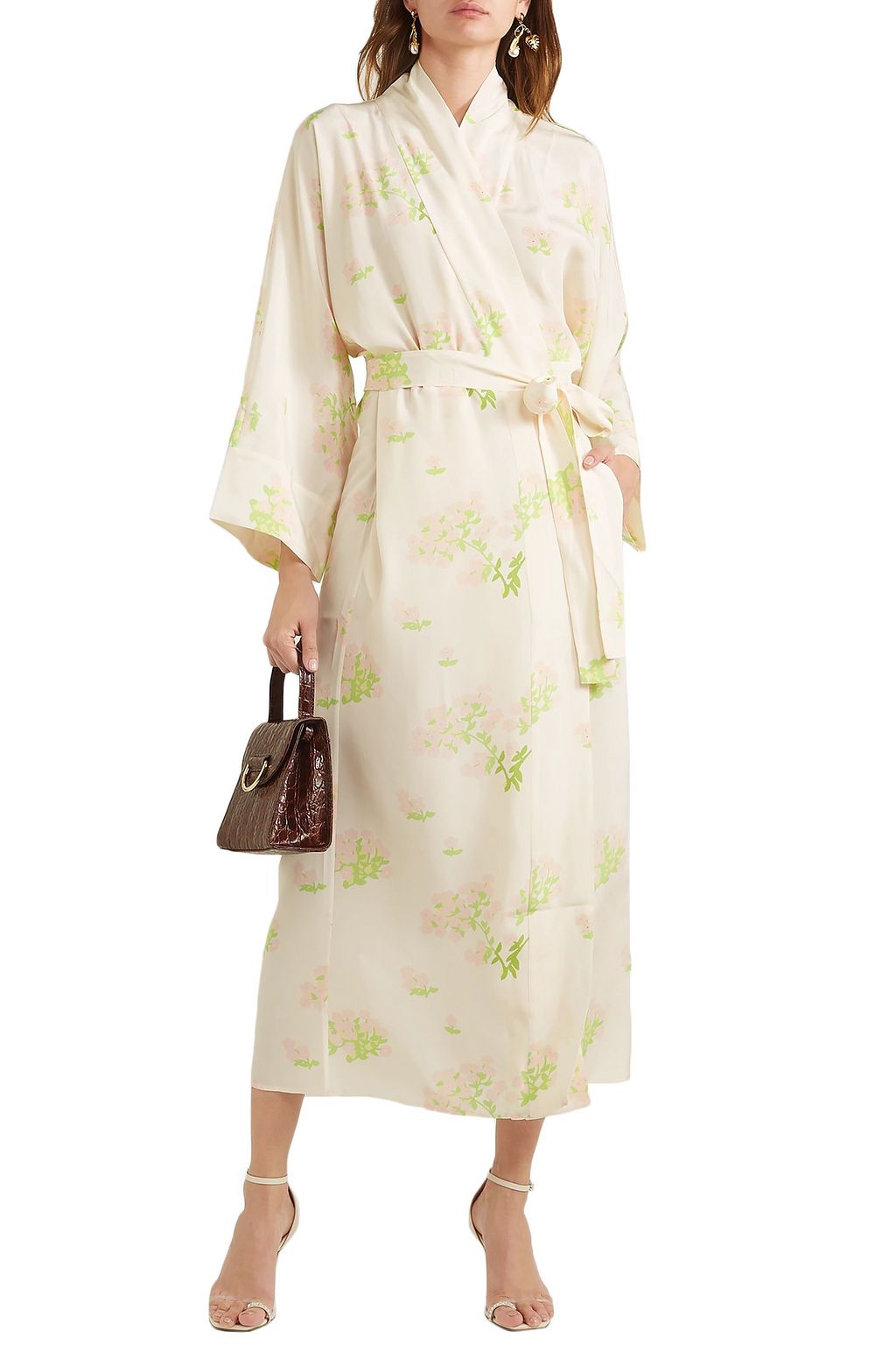 BERNADETTE Peignoir belted printed silk crepe de chine wrap dress