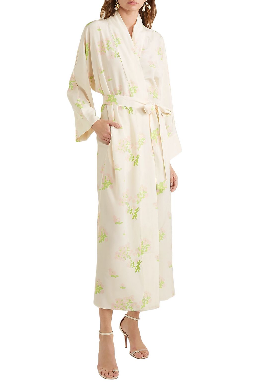 BERNADETTE Peignoir belted printed silk crepe de chine wrap dress