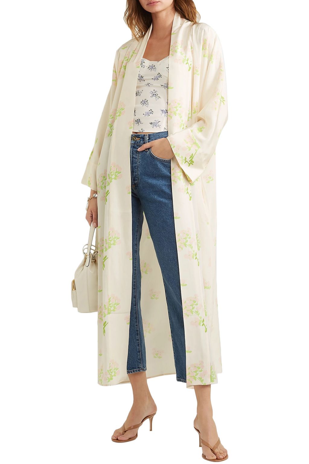 BERNADETTE Peignoir belted printed silk crepe de chine wrap dress