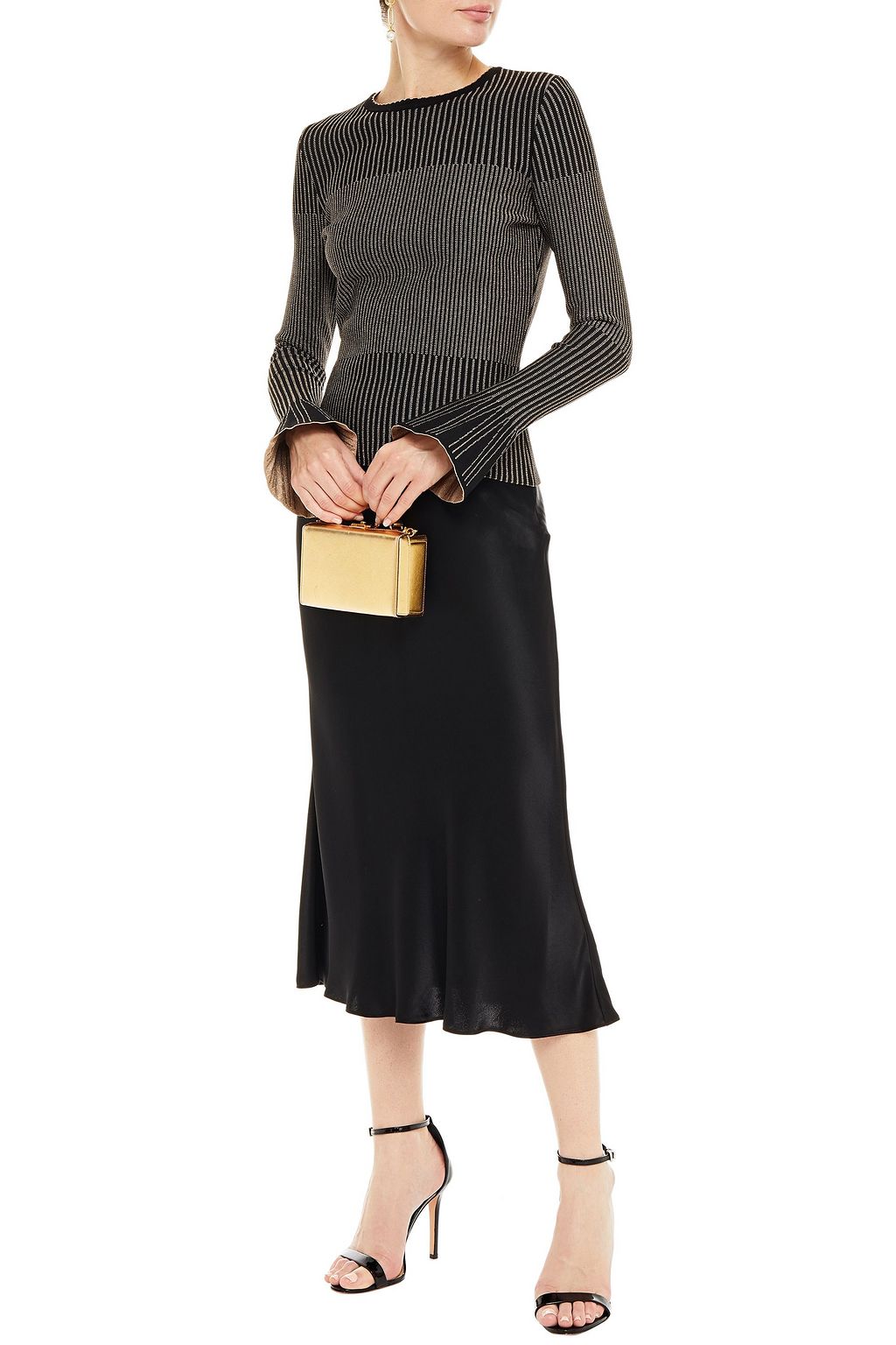 OSCAR DE LA RENTA Fluted metallic jacquard-knit sweater