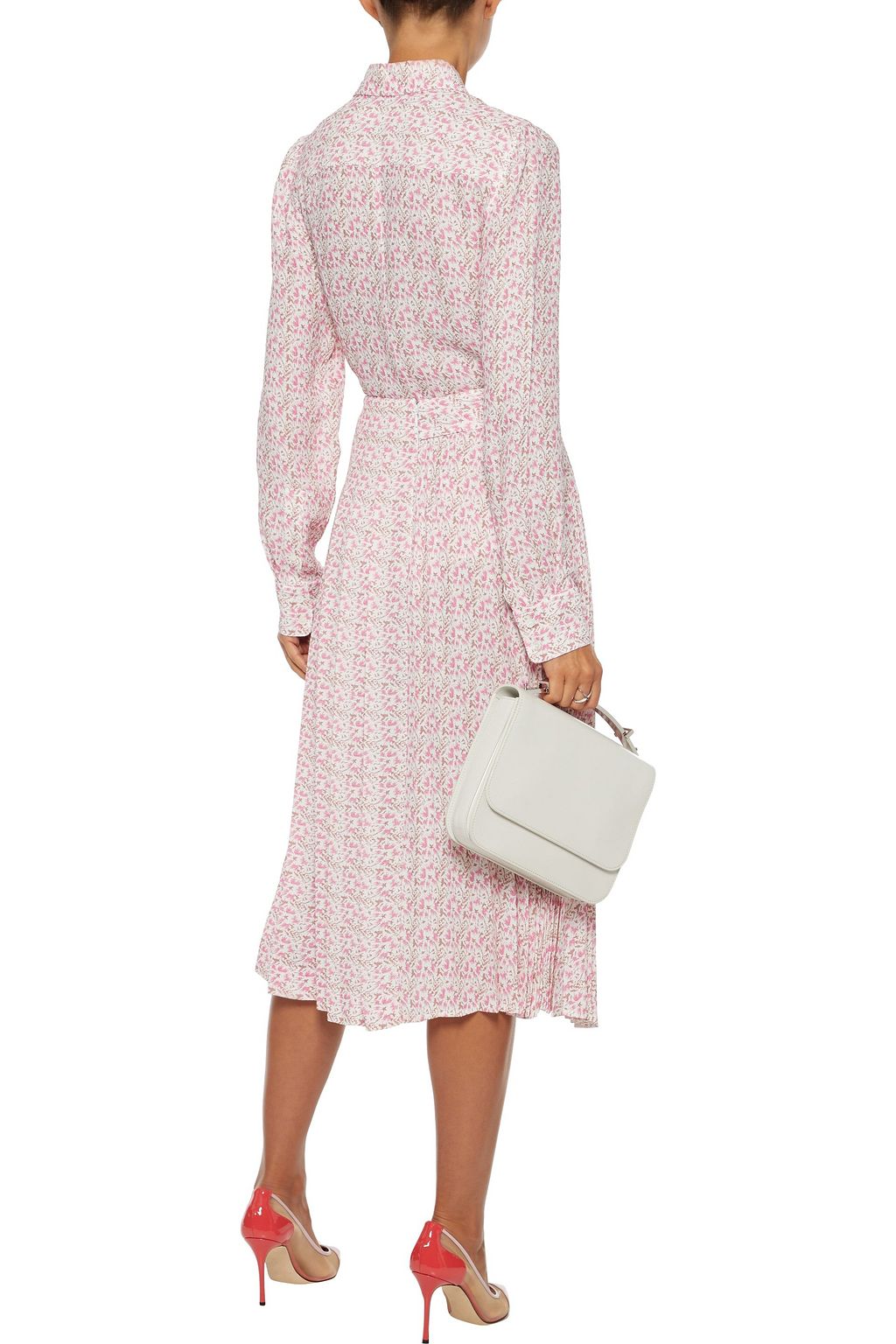VICTORIA BECKHAM Pleated printed textured-crepe midi skirt