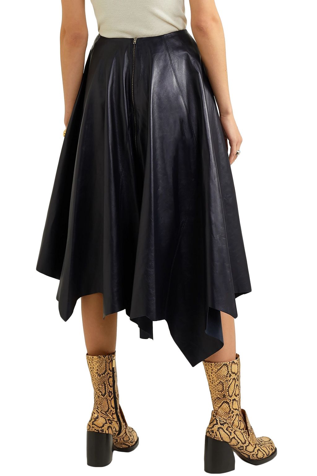 MARNI Asymmetric leather midi skirt