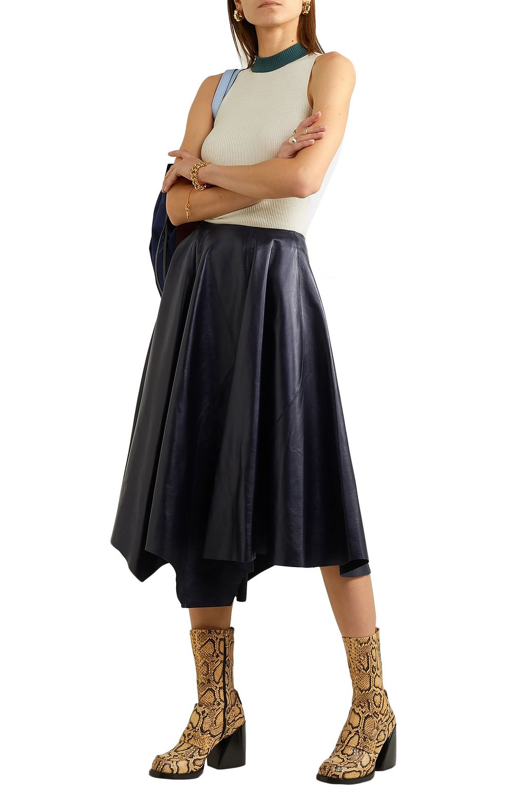 MARNI Asymmetric leather midi skirt