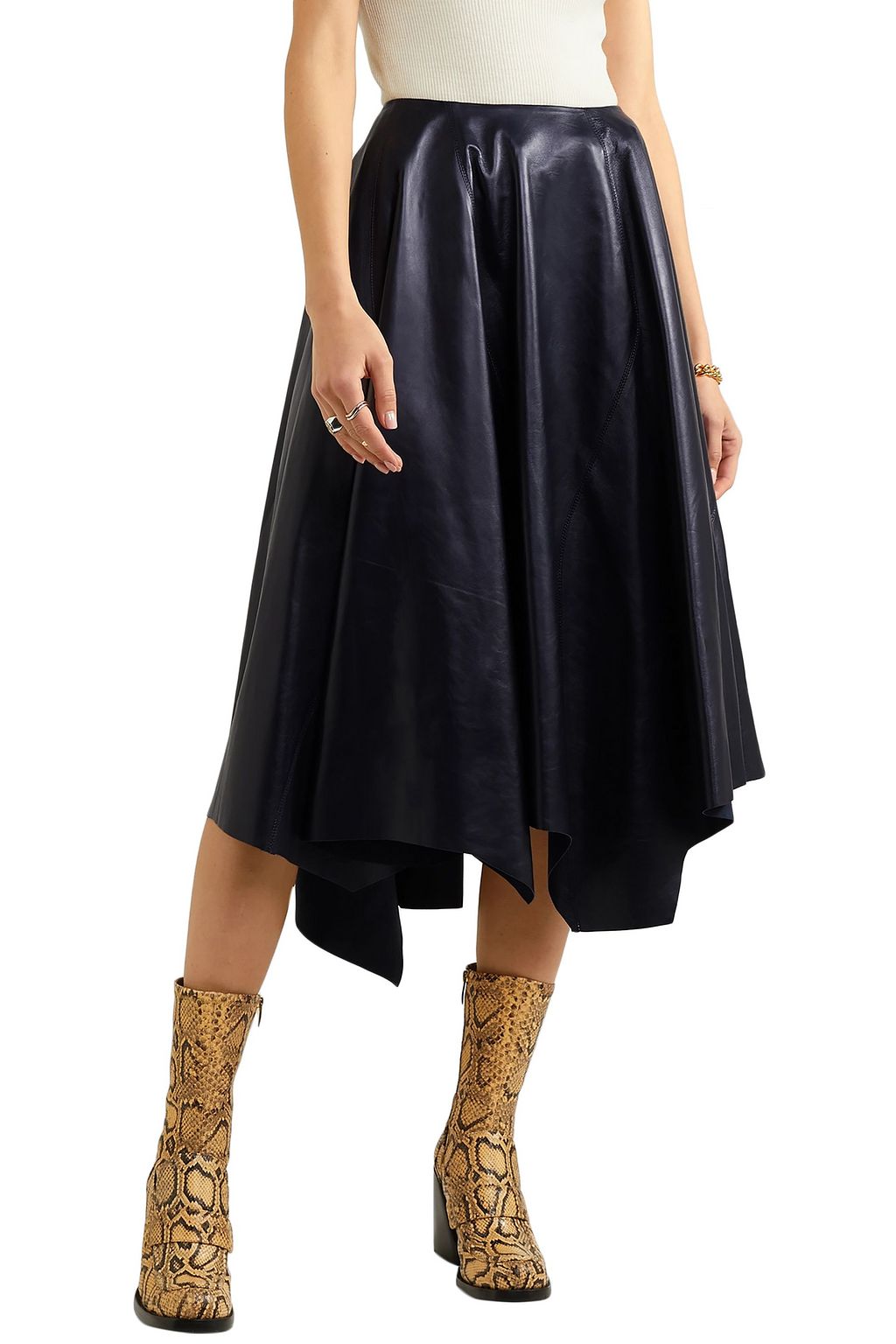 MARNI Asymmetric leather midi skirt
