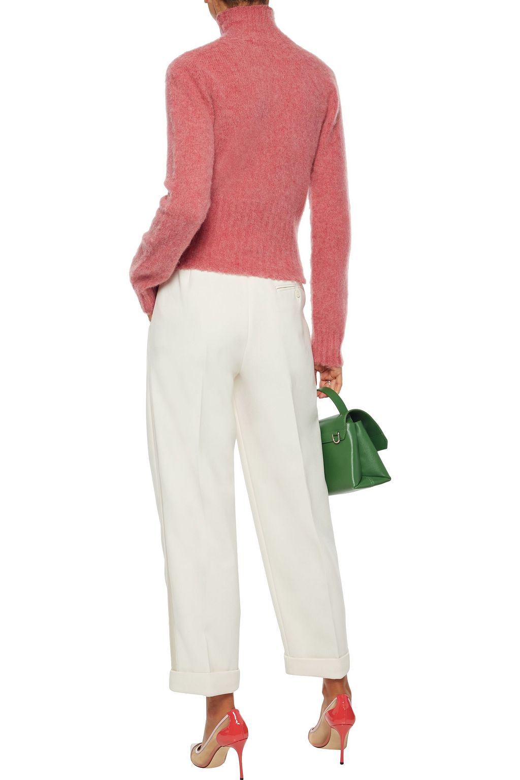 VICTORIA BECKHAM Cropped mélange brushed-wool turtleneck sweater