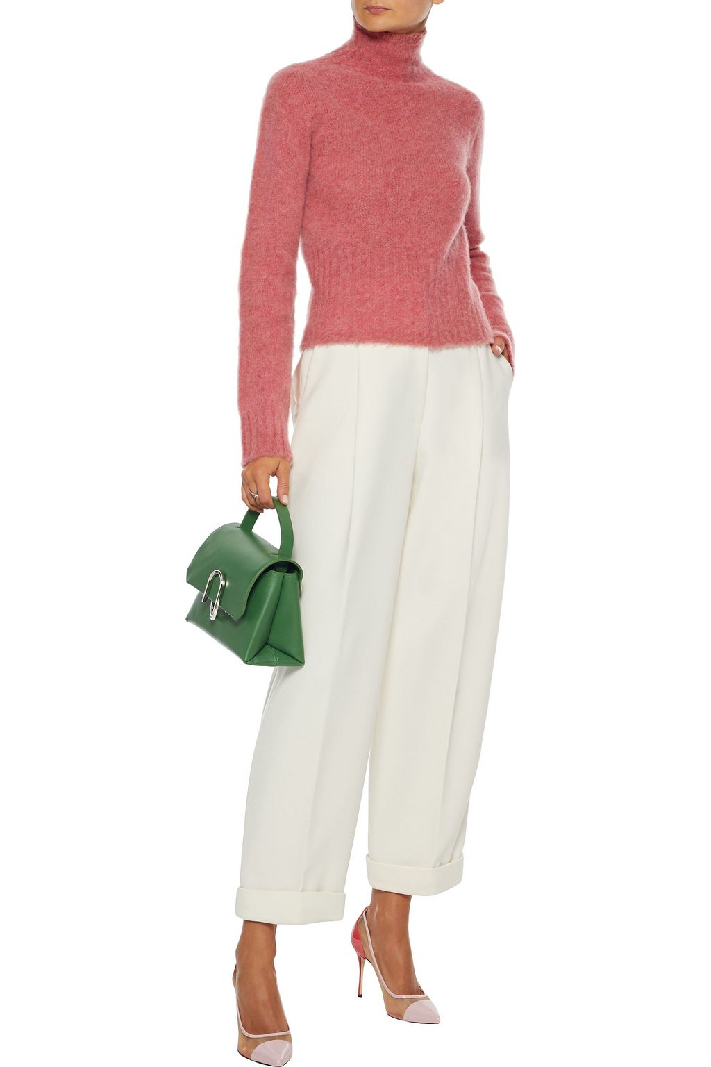 VICTORIA BECKHAM Cropped mélange brushed-wool turtleneck sweater