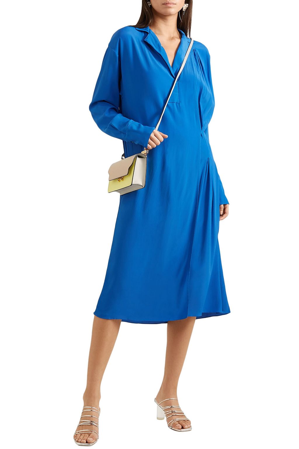 MARNI Pleated crepe de chine midi dress