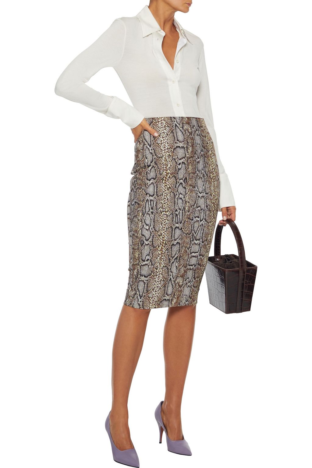 VICTORIA BECKHAM Cotton-blend snake-jacquard pencil skirt