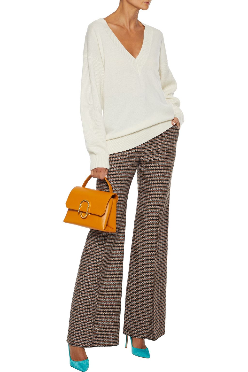 VICTORIA BECKHAM Checked wool flared pants