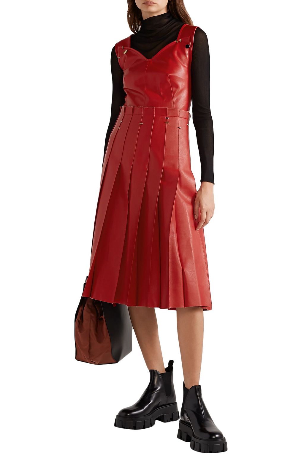 red faux leather dress
