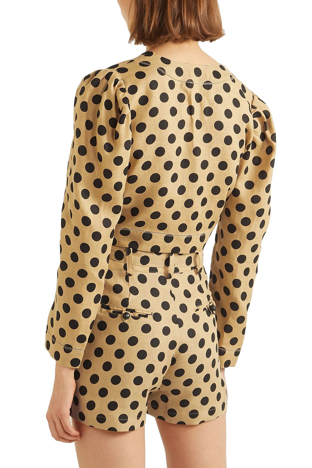 LISA MARIE FERNANDEZ Cropped polka-dot linen top