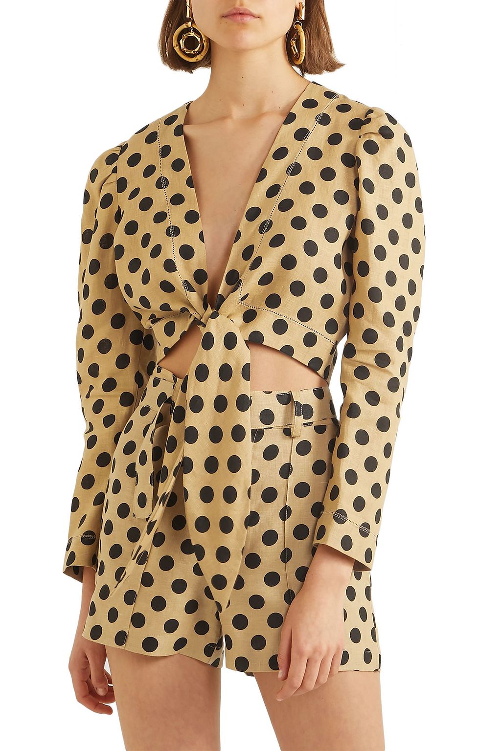 LISA MARIE FERNANDEZ Cropped polka-dot linen top