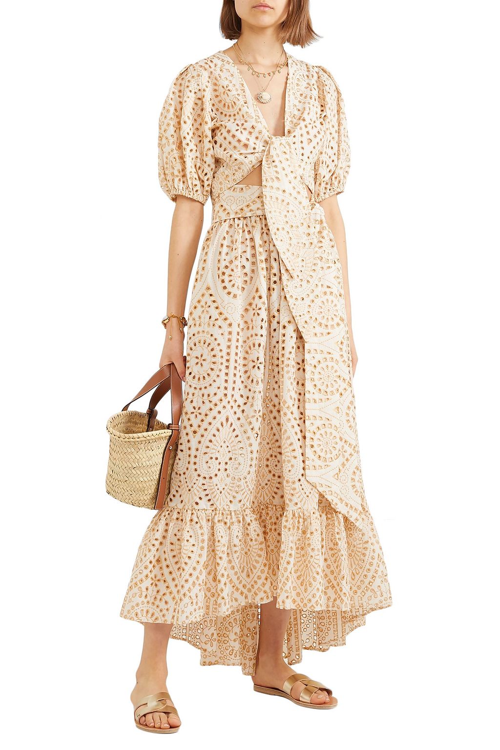 LISA MARIE FERNANDEZ Pouf tie-front broderie anglaise cotton top
