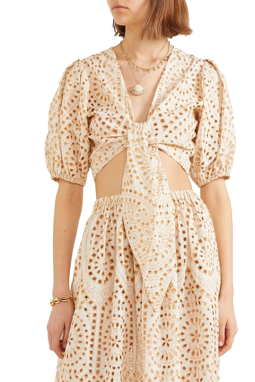 LISA MARIE FERNANDEZ Pouf tie-front broderie anglaise cotton top