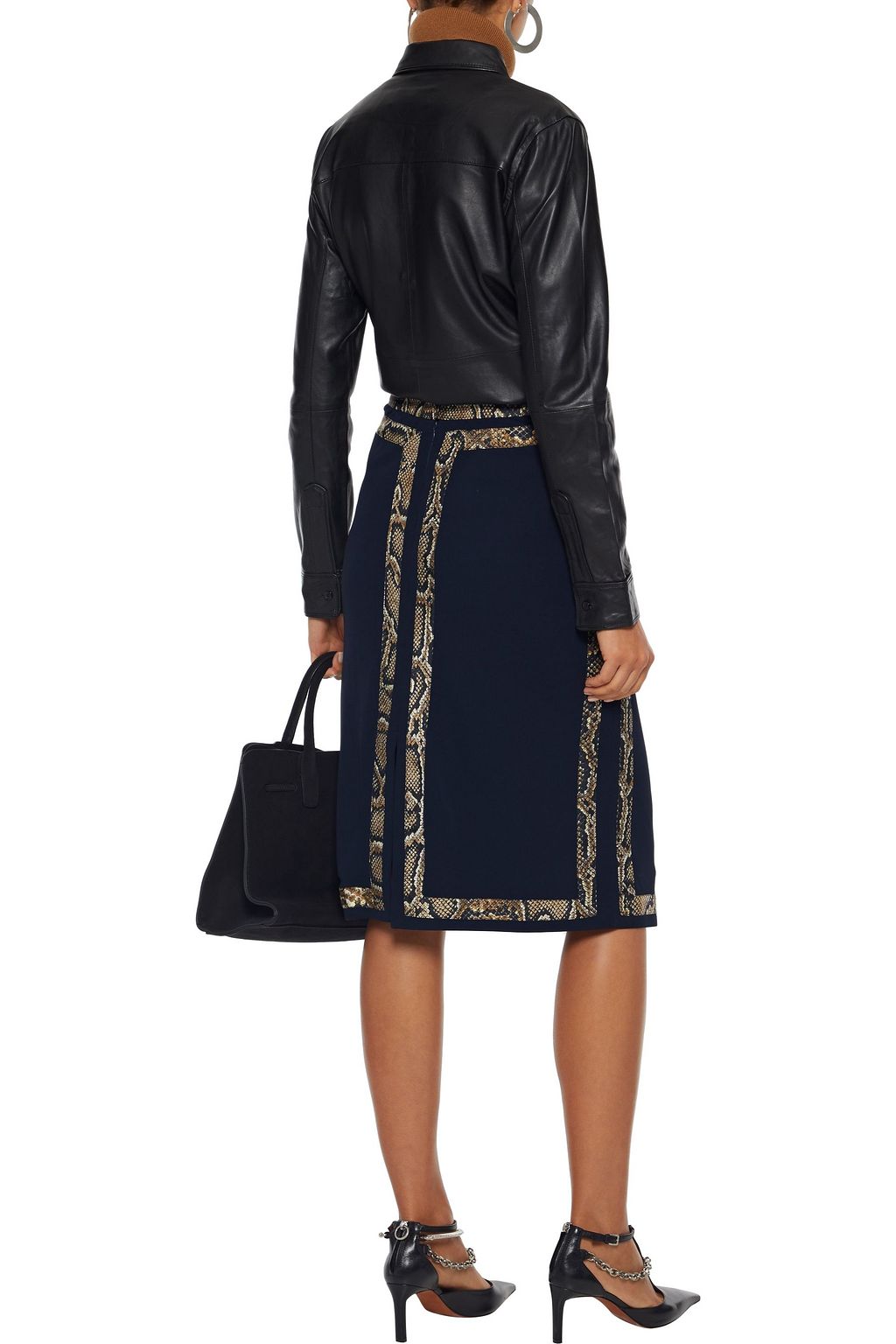VICTORIA BECKHAM Snake-print silk-trimmed jersey skirt