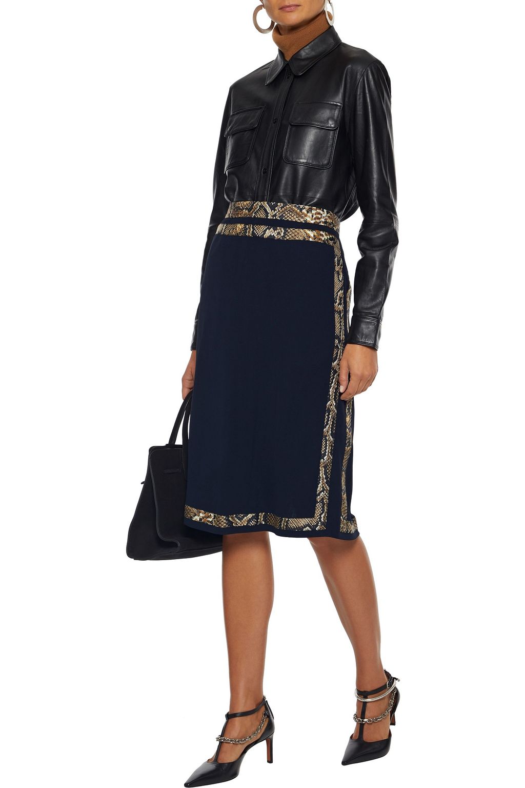 VICTORIA BECKHAM Snake-print silk-trimmed jersey skirt
