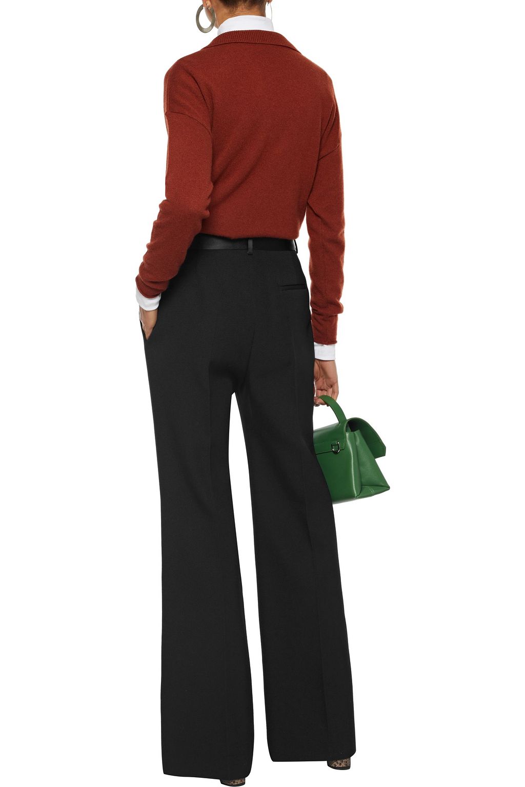 VICTORIA BECKHAM Satin-trimmed wool-gabardine flared pants