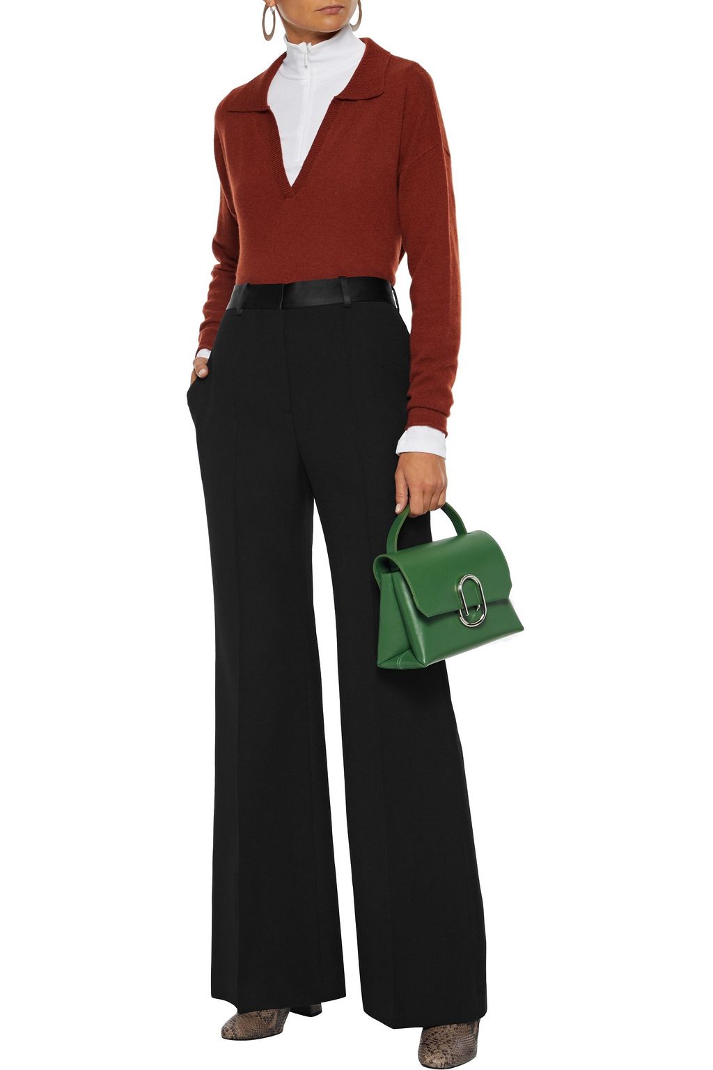 VICTORIA BECKHAM Satin-trimmed wool-gabardine flared pants