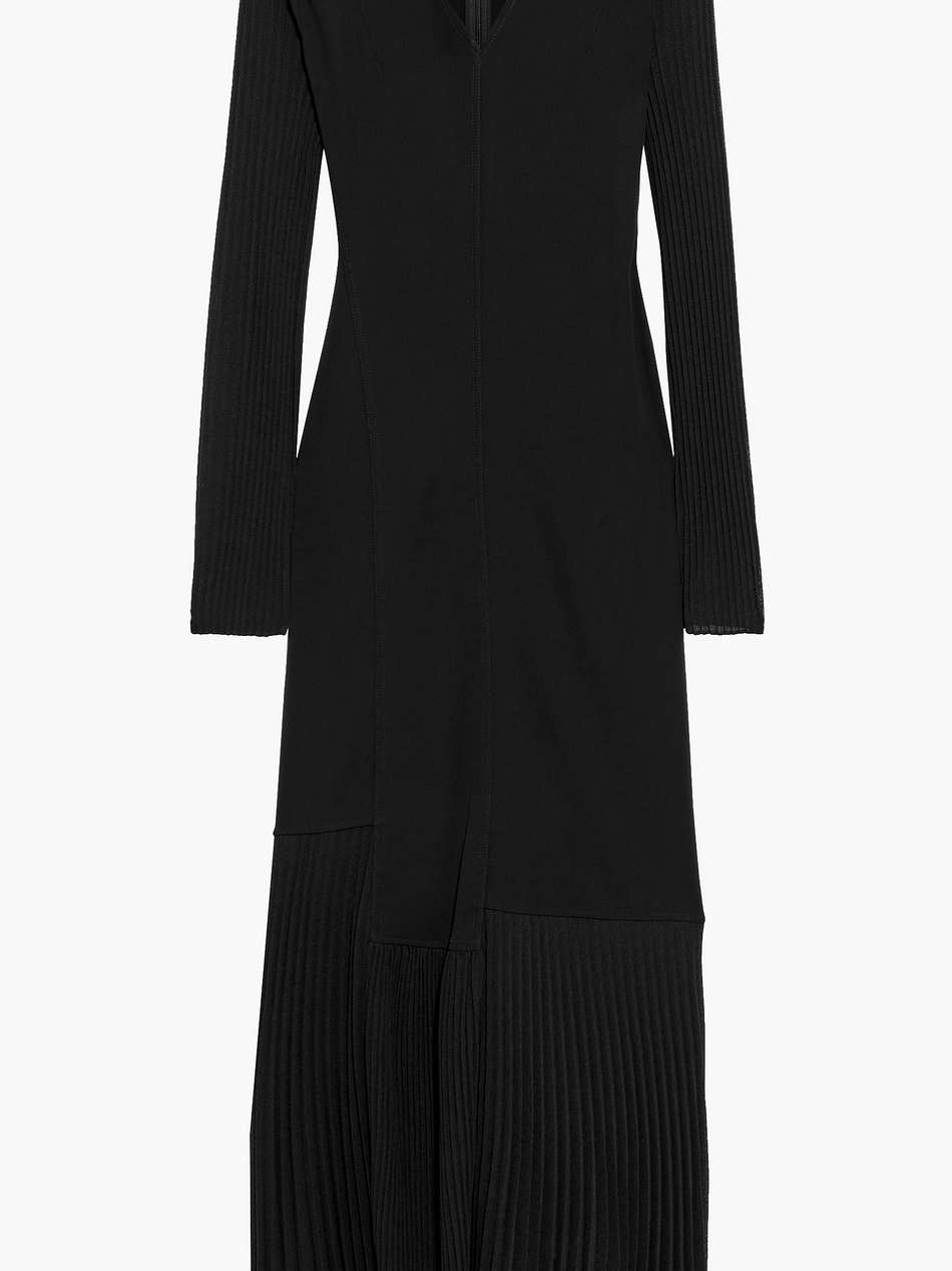 pleated crepe-paneled jersey maxi dress