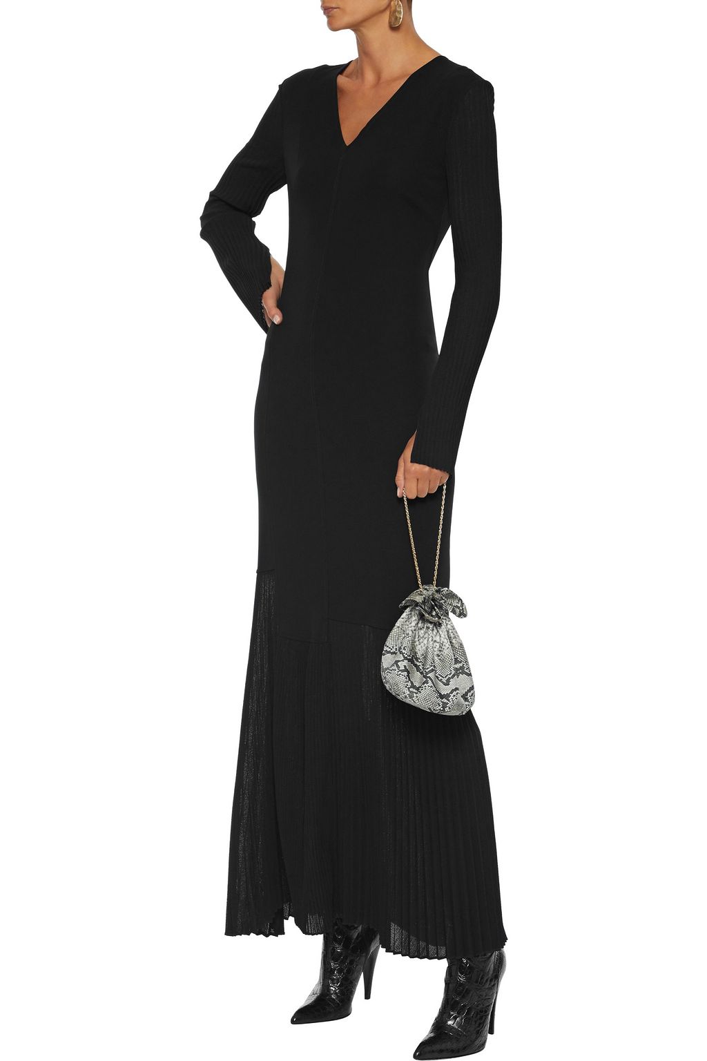 VICTORIA BECKHAM Pleated crepe-paneled jersey maxi dress