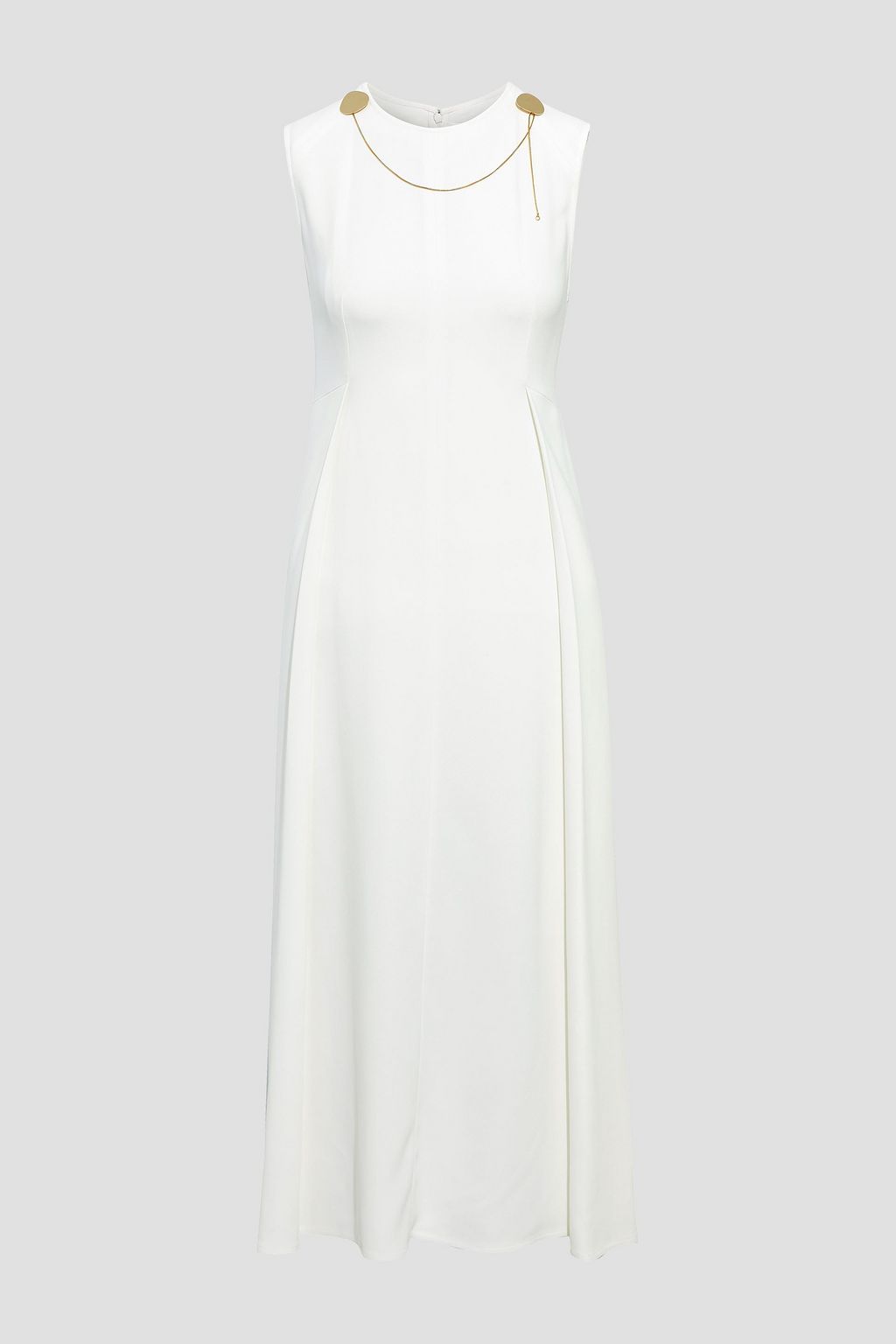 pleated white midi dress