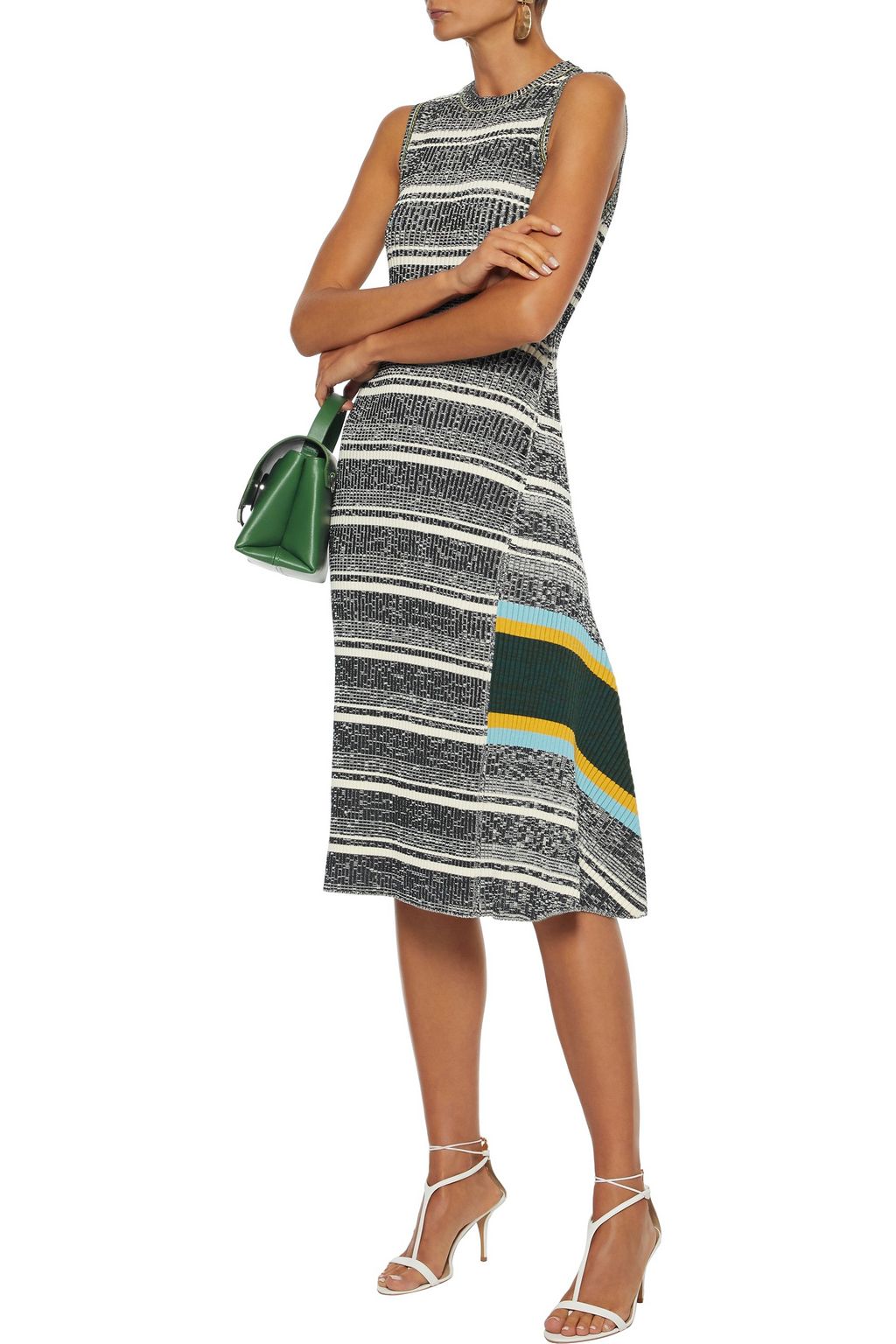 VICTORIA BECKHAM Asymmetric striped ribbed cotton-blend midi dress