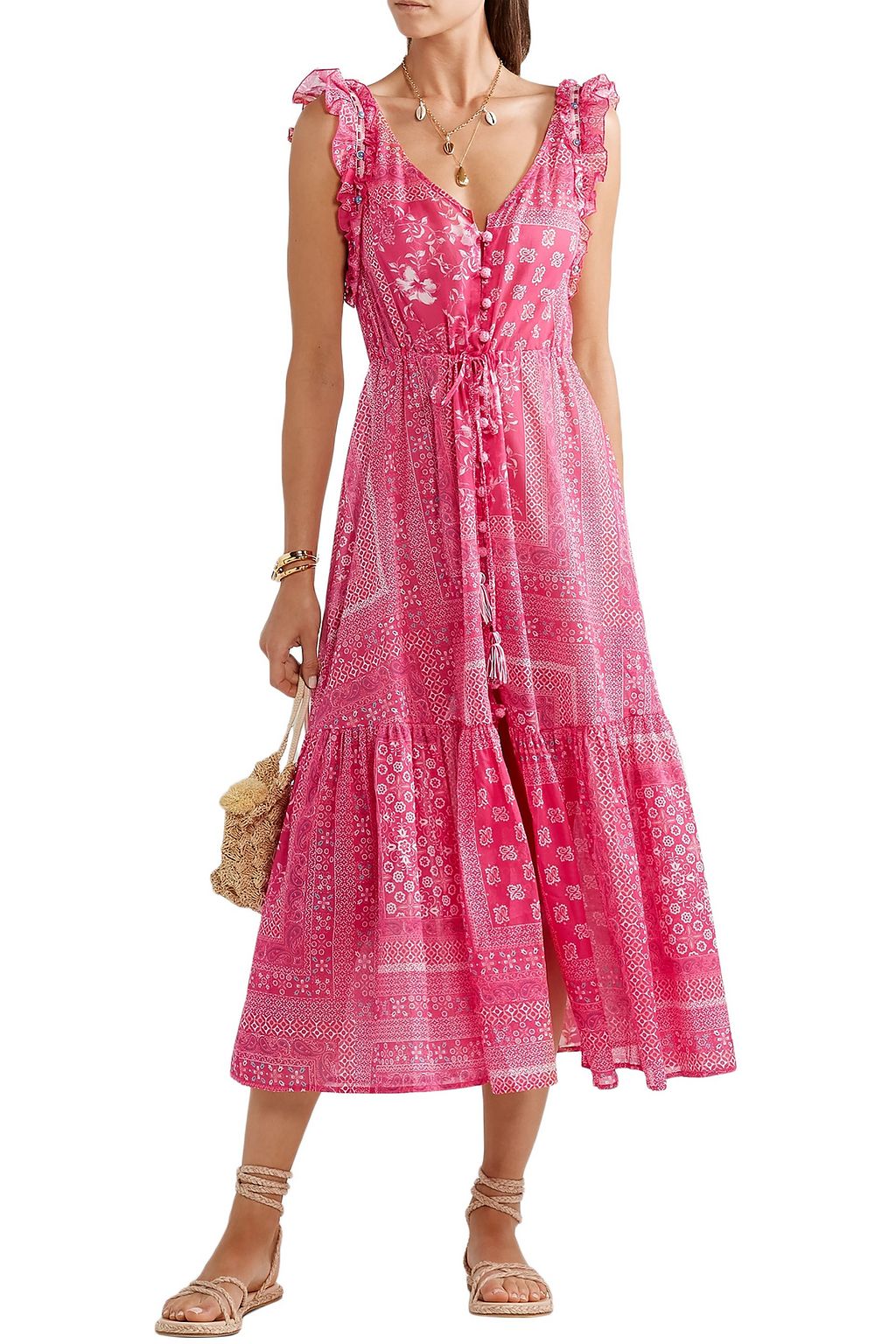 ANJUNA Embroidered printed cotton-voile midi dress