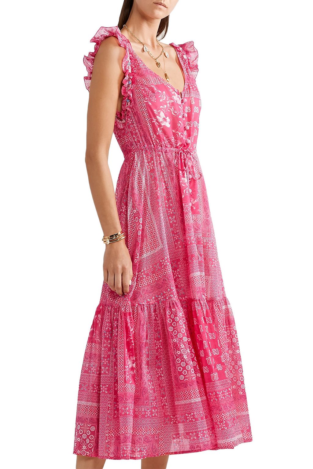 ANJUNA Embroidered printed cotton-voile midi dress
