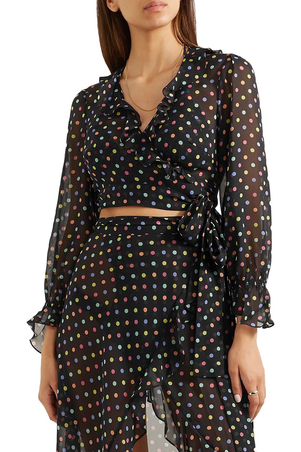 AGENT PROVOCATEUR Sidnie polka-dot silk-chiffon wrap top
