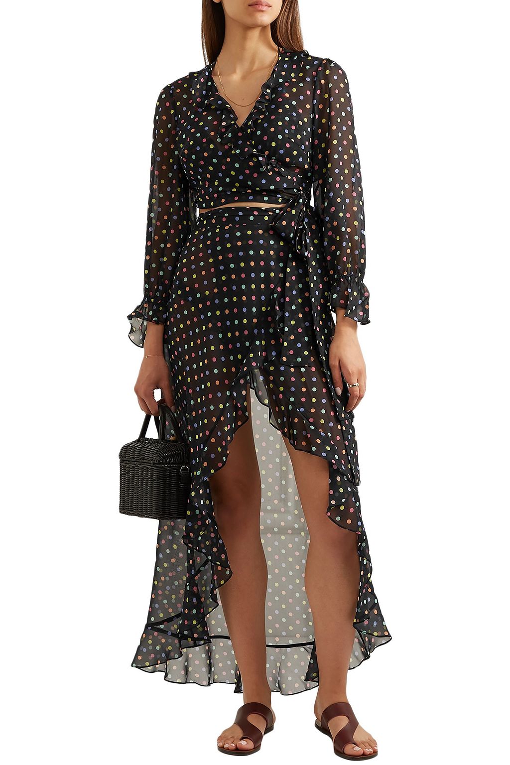 AGENT PROVOCATEUR Sidnie polka-dot silk-chiffon wrap top
