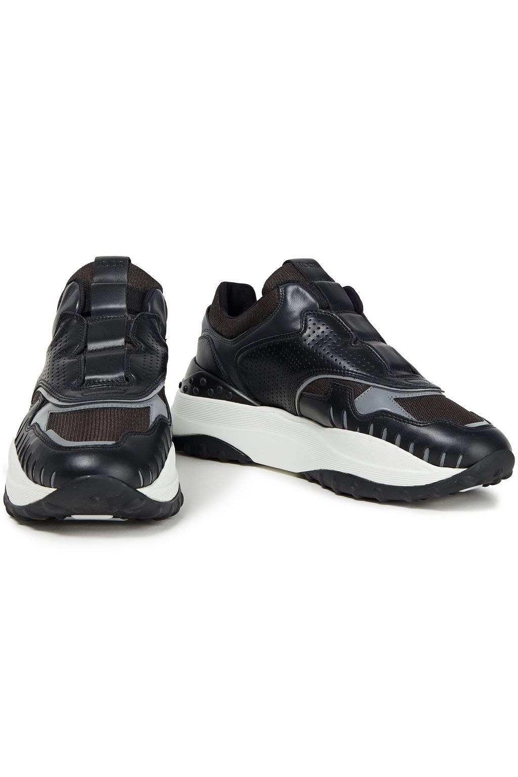 TOD'S Paneled mesh, leather and suede sneakers
