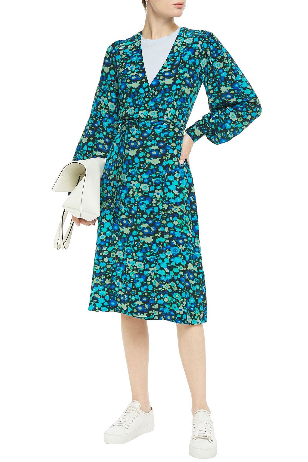 GANNI Floral-print crepe de chine wrap dress