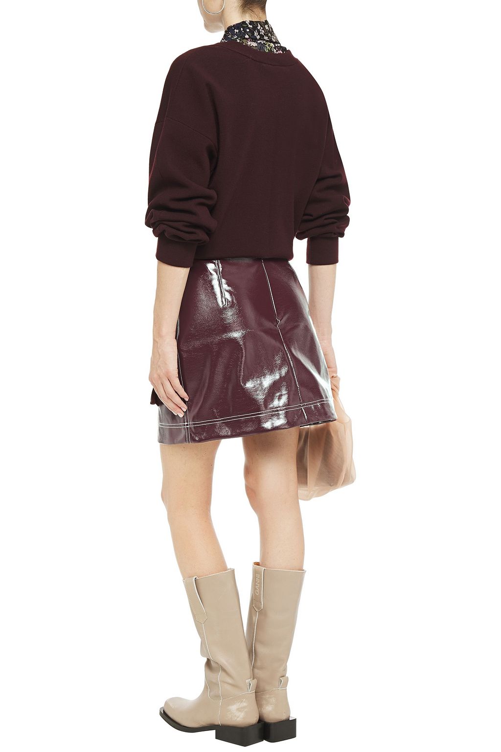 GANNI Canvas-paneled faux leather mini skirt