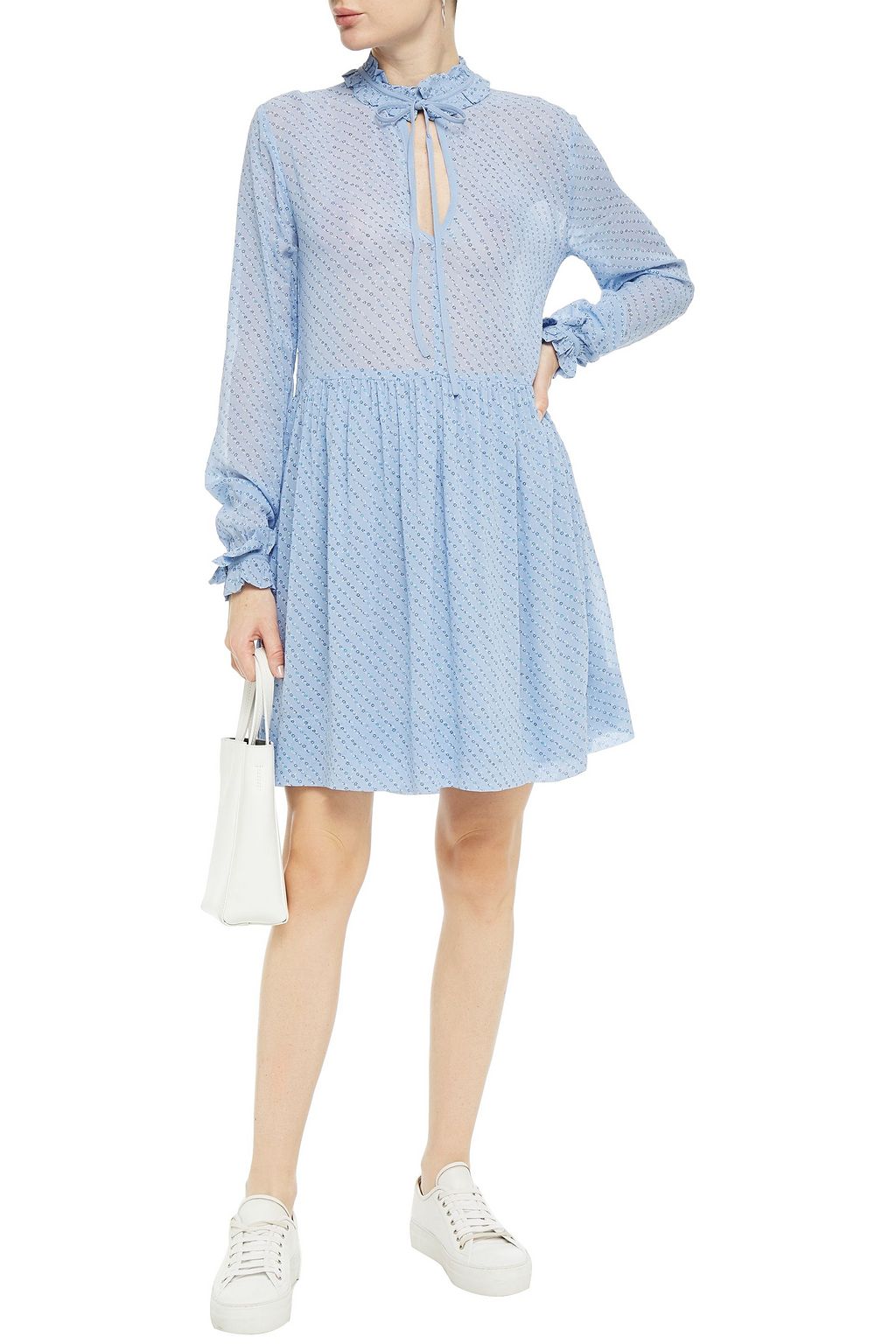 GANNI Bow-detailed floral-print georgette mini dress
