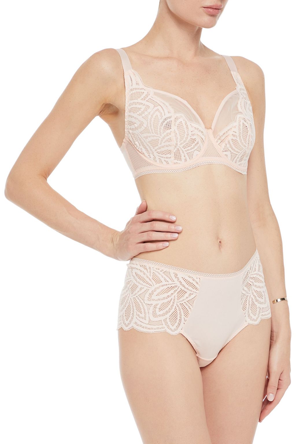 MAISON LEJABY Satin-jersey, lace and stretch-tulle underwired bra