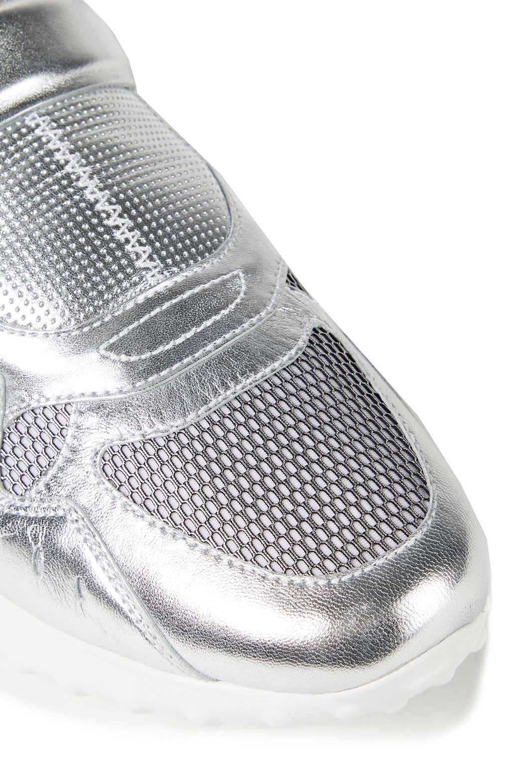 TOD'S Paneled perforated metallic leather and mesh sneakers