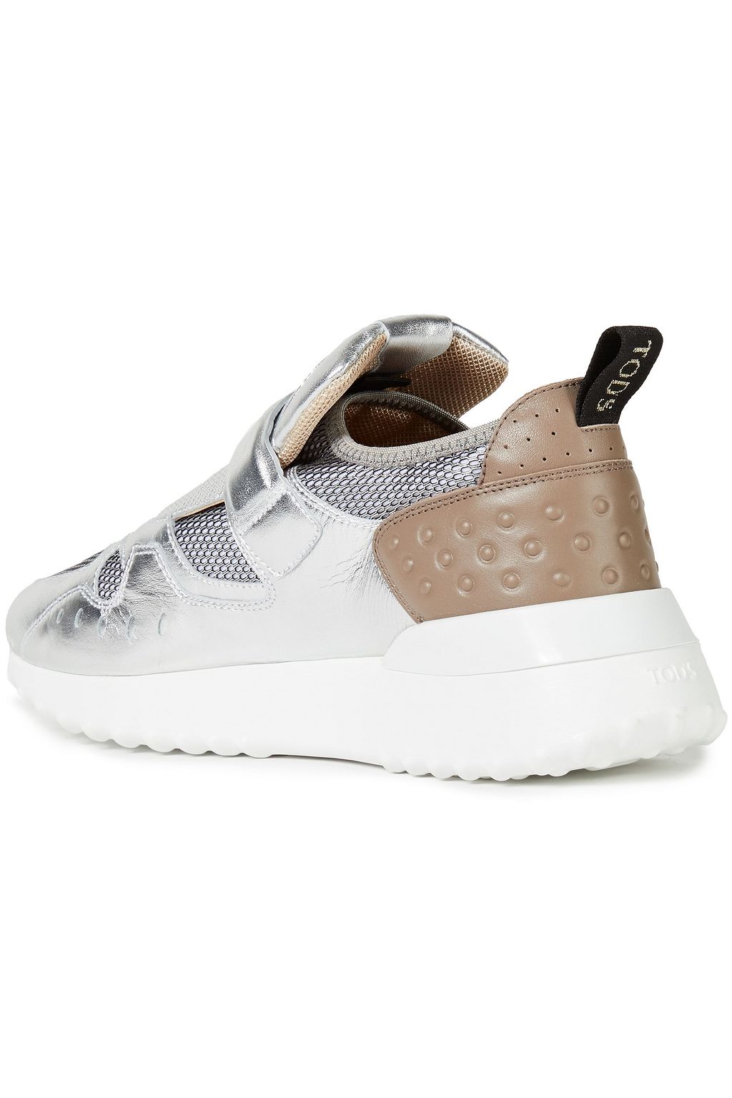 TOD'S Paneled perforated metallic leather and mesh sneakers