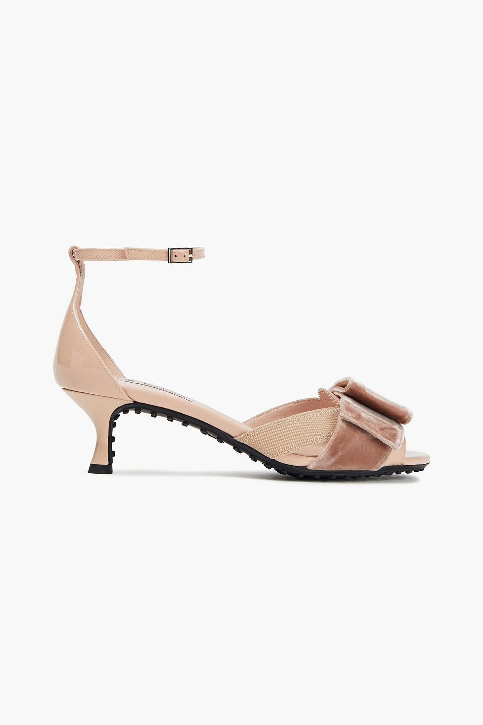 Bow-embellished velvet and patent-leather sandals