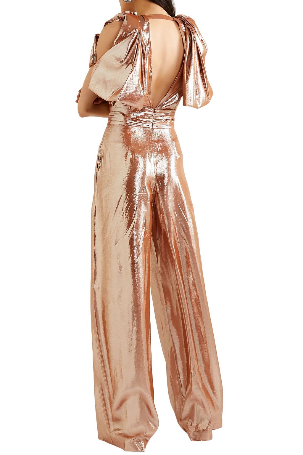 ROLAND MOURET Mooreland open-back silk-blend lamé jumpsuit
