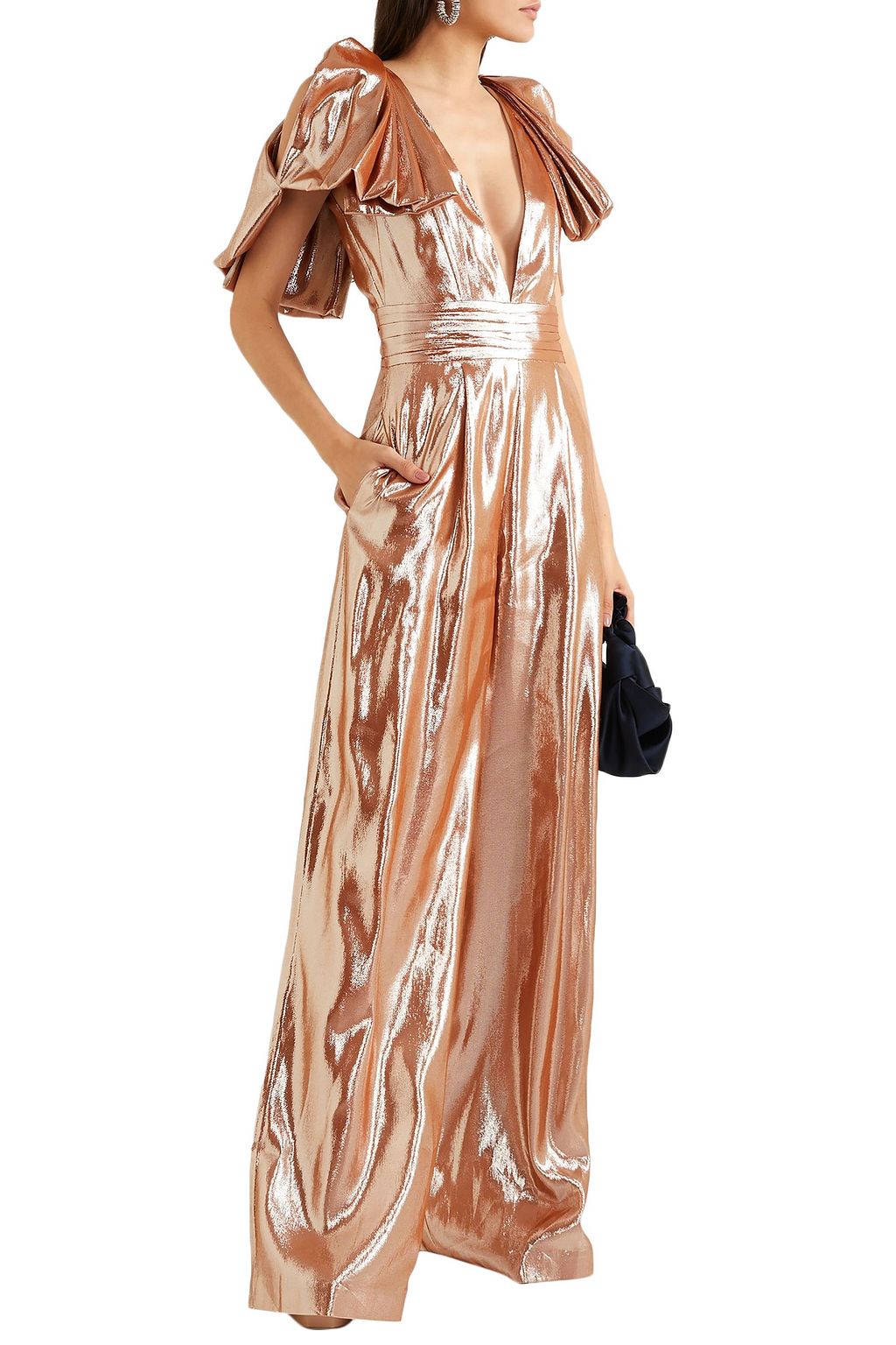 ROLAND MOURET Mooreland open-back silk-blend lamé jumpsuit