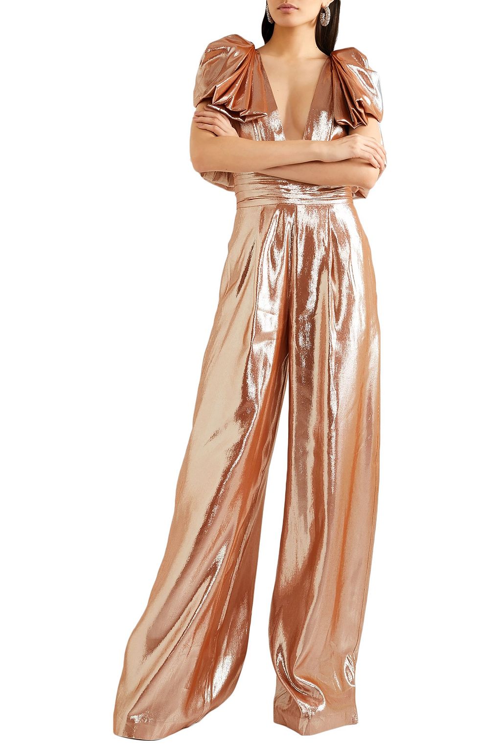 ROLAND MOURET Mooreland open-back silk-blend lamé jumpsuit