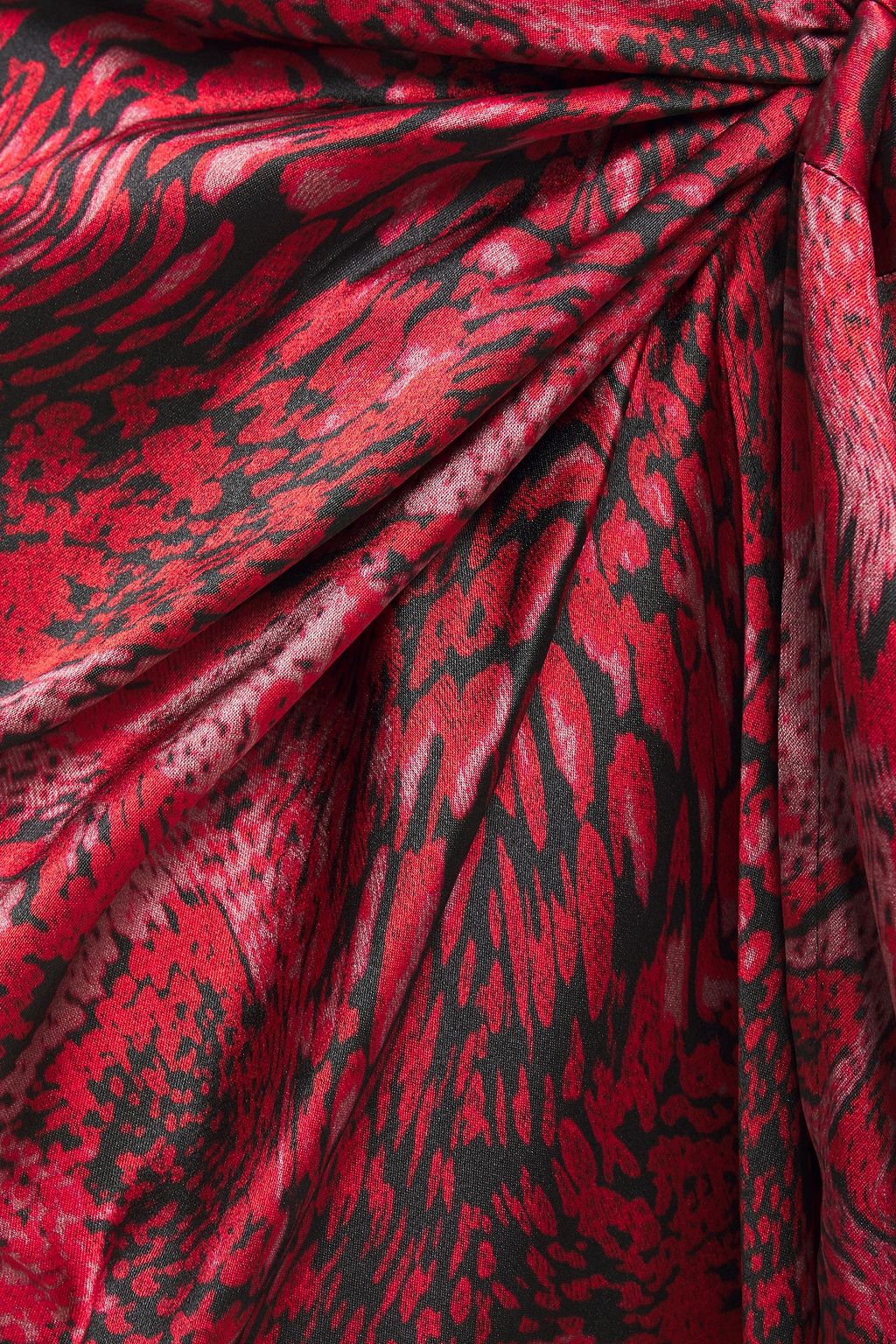 GANNI Tie-front printed stretch-silk satin midi skirt