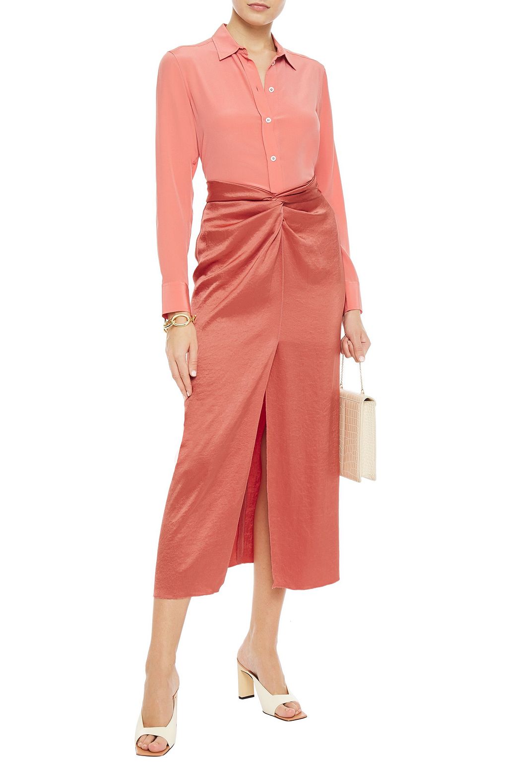 NANUSHKA Samara twist-front washed-satin midi skirt