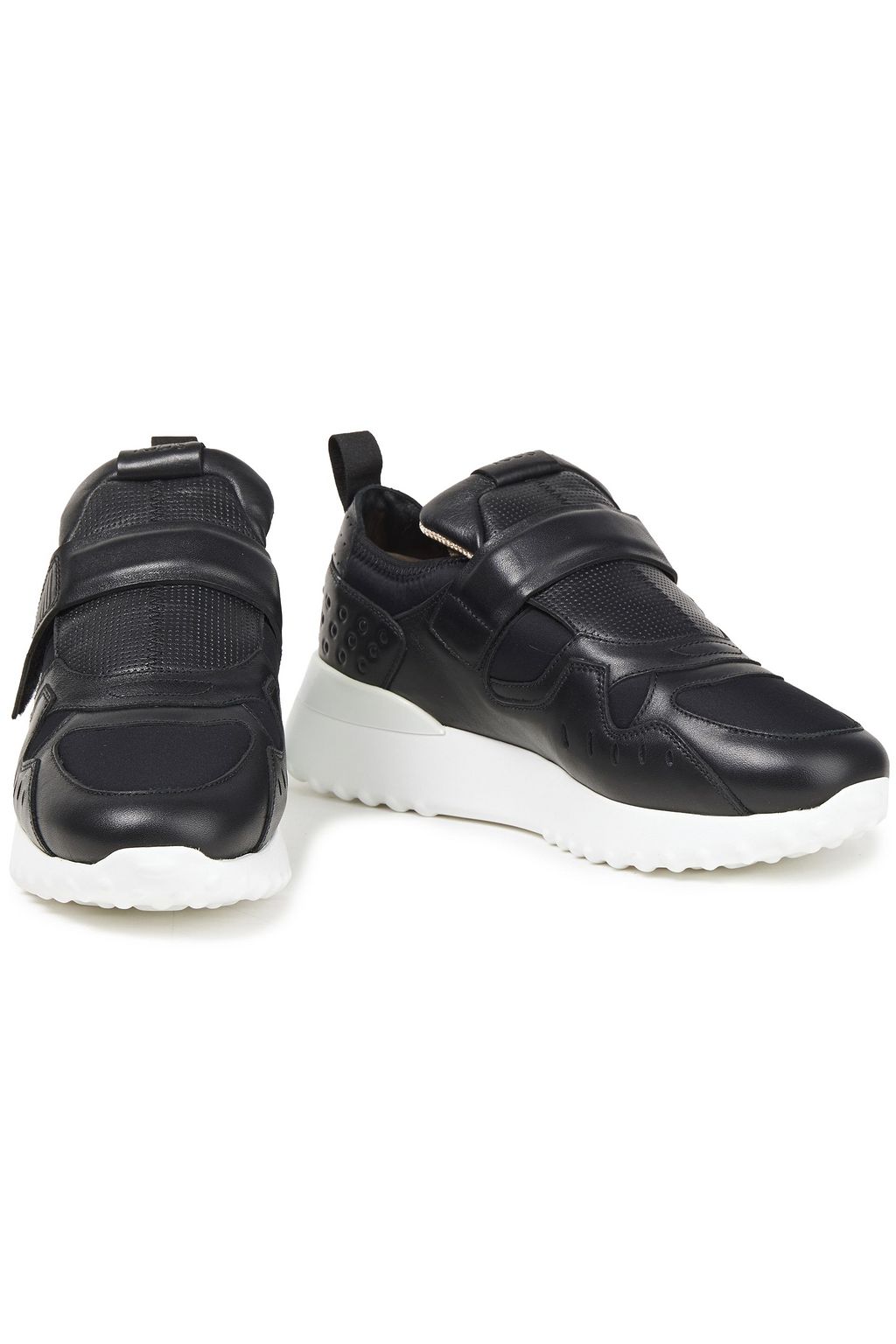 TOD'S Paneled perforated leather and mesh sneakers