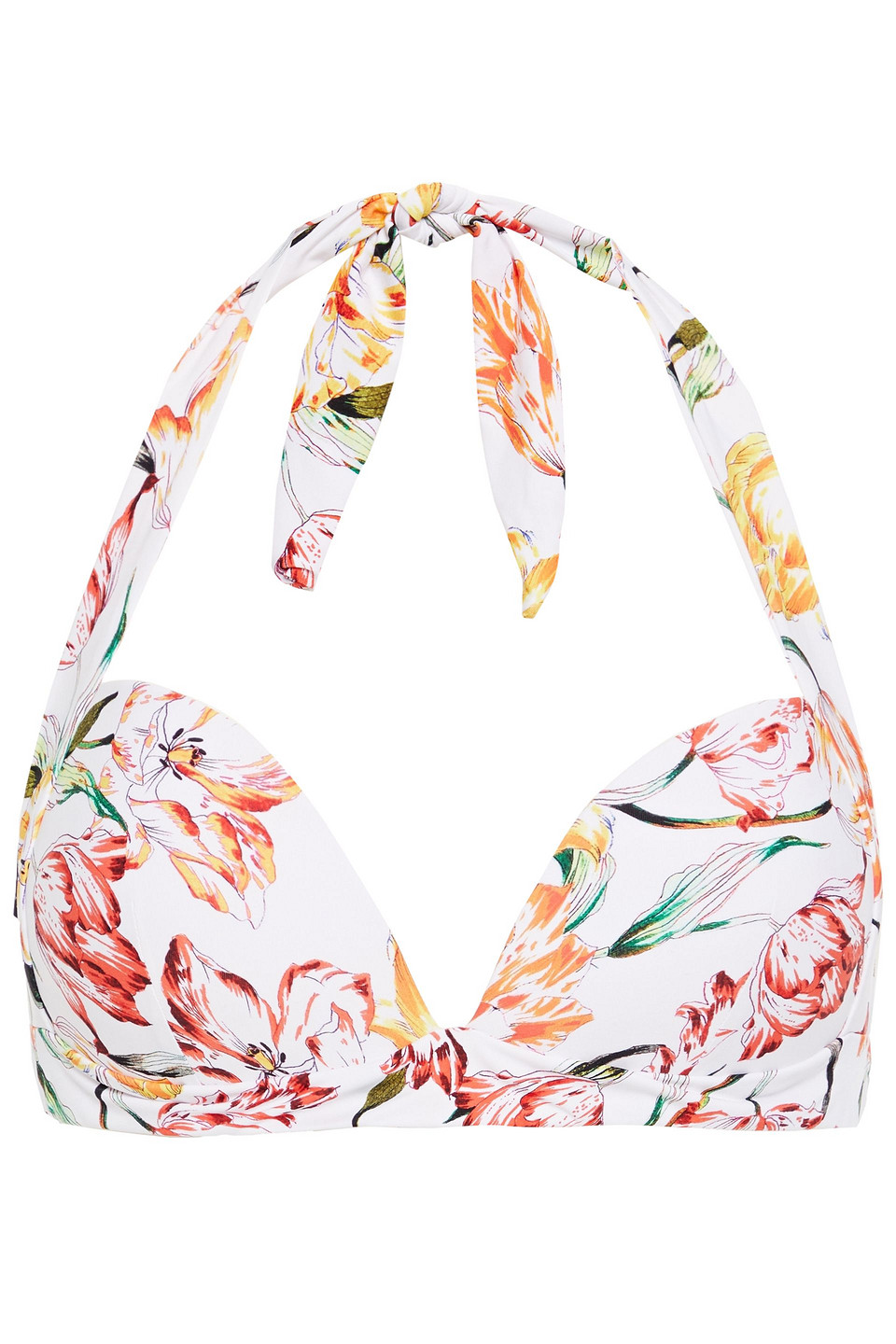 Jets Australia By Jessika Allen Woman 50's Galleria Floral-print Halterneck Bikini Top White Size 12