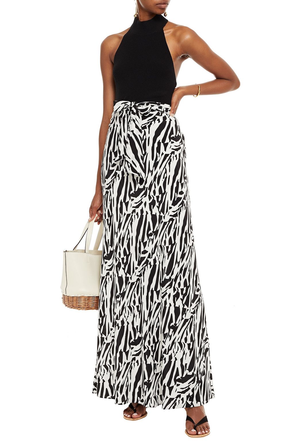 DIANE VON FURSTENBERG Jennifer belted printed silk crepe de chine maxi skirt