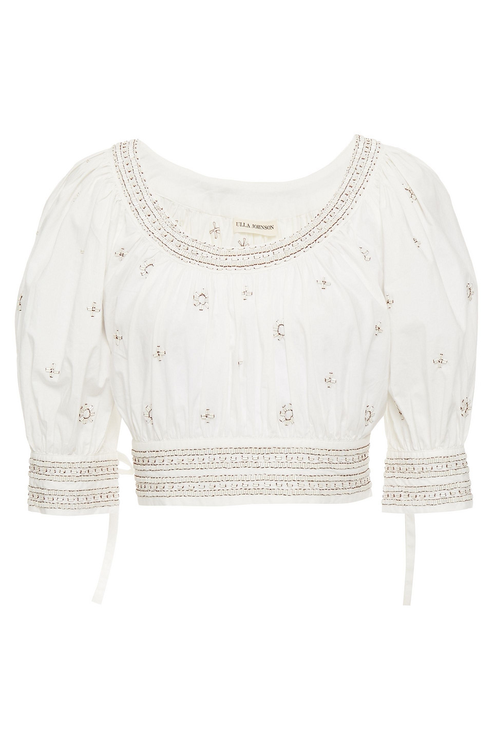 Ulla Johnson Woman Zola Cropped Embellished Cotton-poplin Top White Size 4