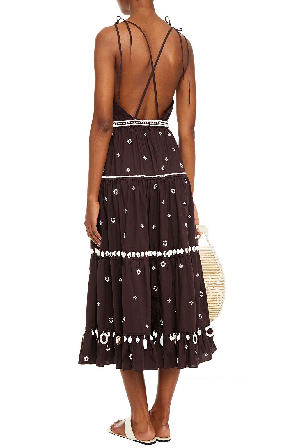 ULLA JOHNSON Cutout embellished cotton-poplin midi dress