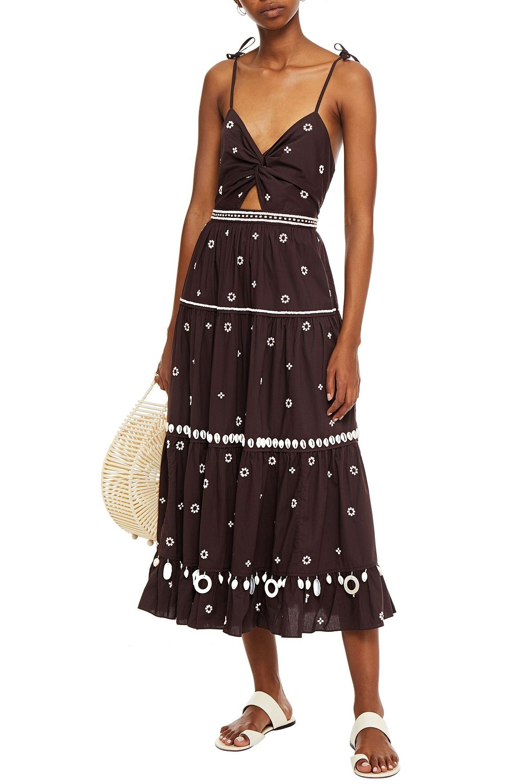 ULLA JOHNSON Cutout embellished cotton-poplin midi dress